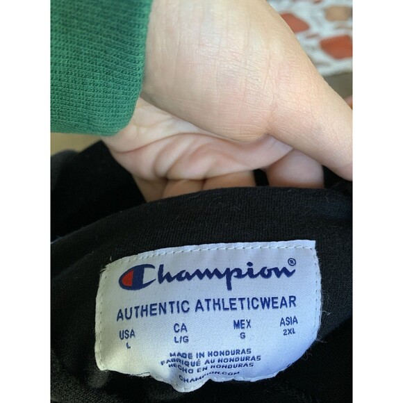 Champion Women's Black Powerblend Fleece Hoodie Script Logo Relaxed- Size Large - Picture 9 of 9